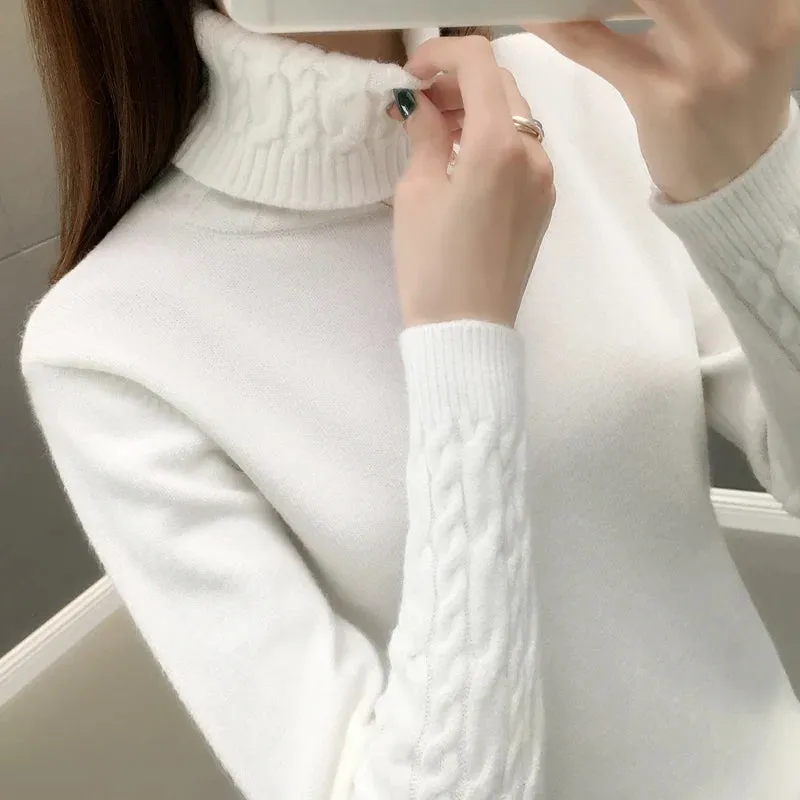 مجموعة أروين ARWEN&AJH GROUP Women Sweater Turtleneck Pullovers Autumn Winter Sweaters New  Long Sleeves Thick Warm Female Sweater Khaki