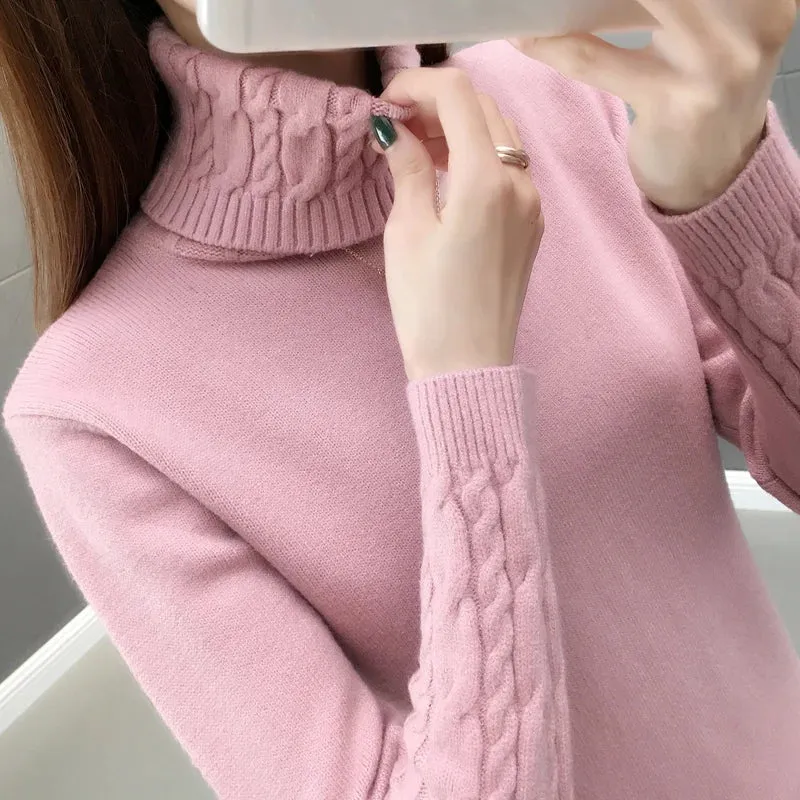 مجموعة أروين ARWEN&AJH GROUP Women Sweater Turtleneck Pullovers Autumn Winter Sweaters New  Long Sleeves Thick Warm Female Sweater Khaki