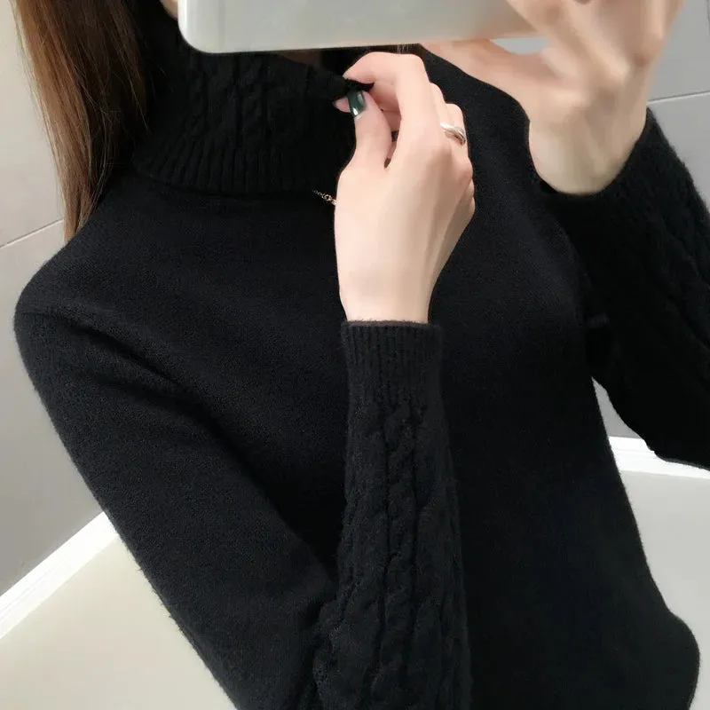 مجموعة أروين ARWEN&AJH GROUP Women Sweater Turtleneck Pullovers Autumn Winter Sweaters New  Long Sleeves Thick Warm Female Sweater Khaki