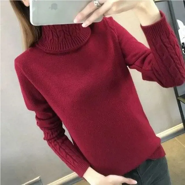 مجموعة أروين ARWEN&AJH GROUP Women Sweater Turtleneck Pullovers Autumn Winter Sweaters New  Long Sleeves Thick Warm Female Sweater Khaki