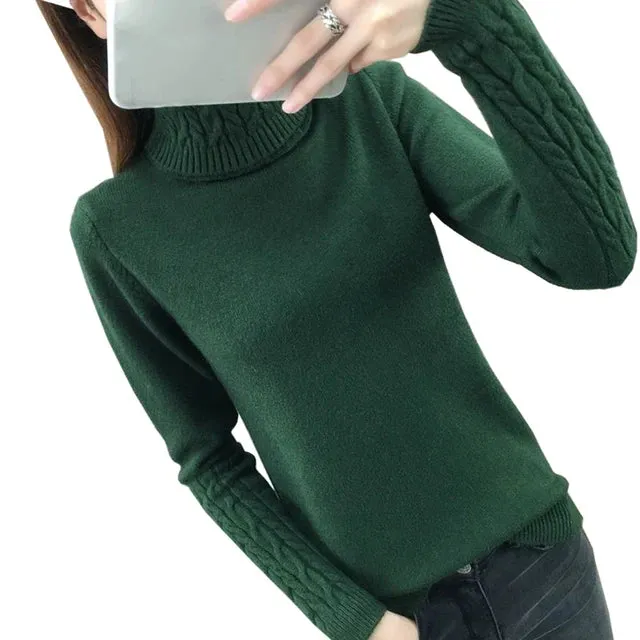 مجموعة أروين ARWEN&AJH GROUP Women Sweater Turtleneck Pullovers Autumn Winter Sweaters New  Long Sleeves Thick Warm Female Sweater Khaki