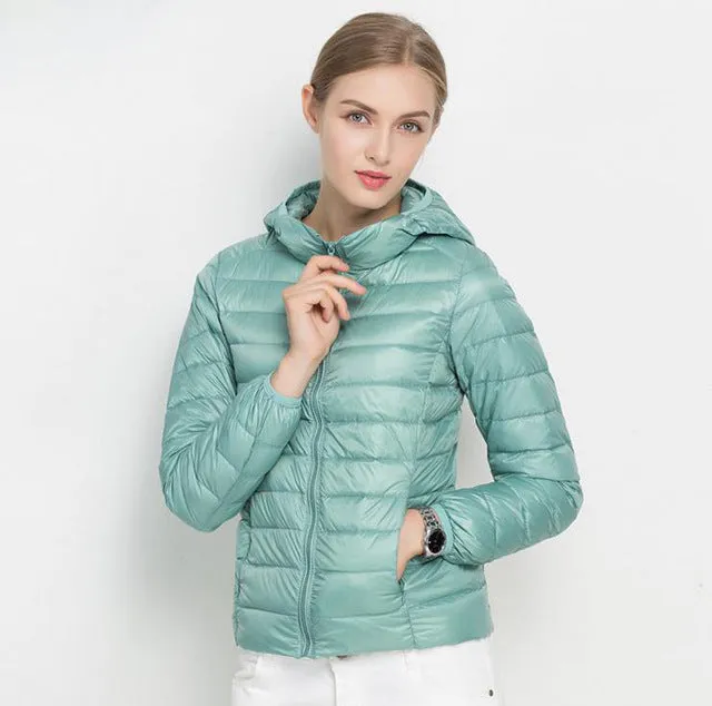 ( Free Shipping) Women Ultra White Duck Down Hooded Jacket