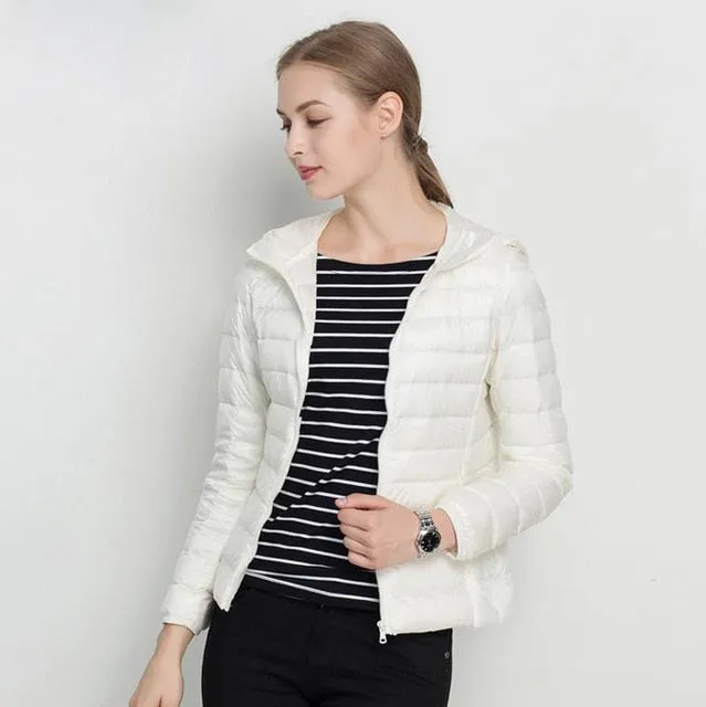 ( Free Shipping) Women Ultra White Duck Down Hooded Jacket