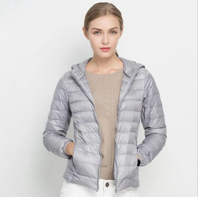 ( Free Shipping) Women Ultra White Duck Down Hooded Jacket