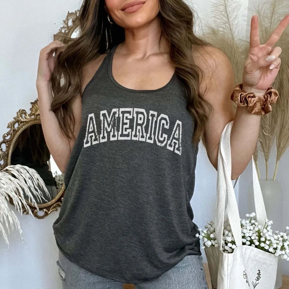 America Distressed Bella Flowy Tank