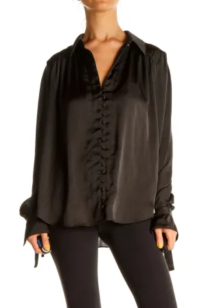 Black Flowy Button-Down Blouse