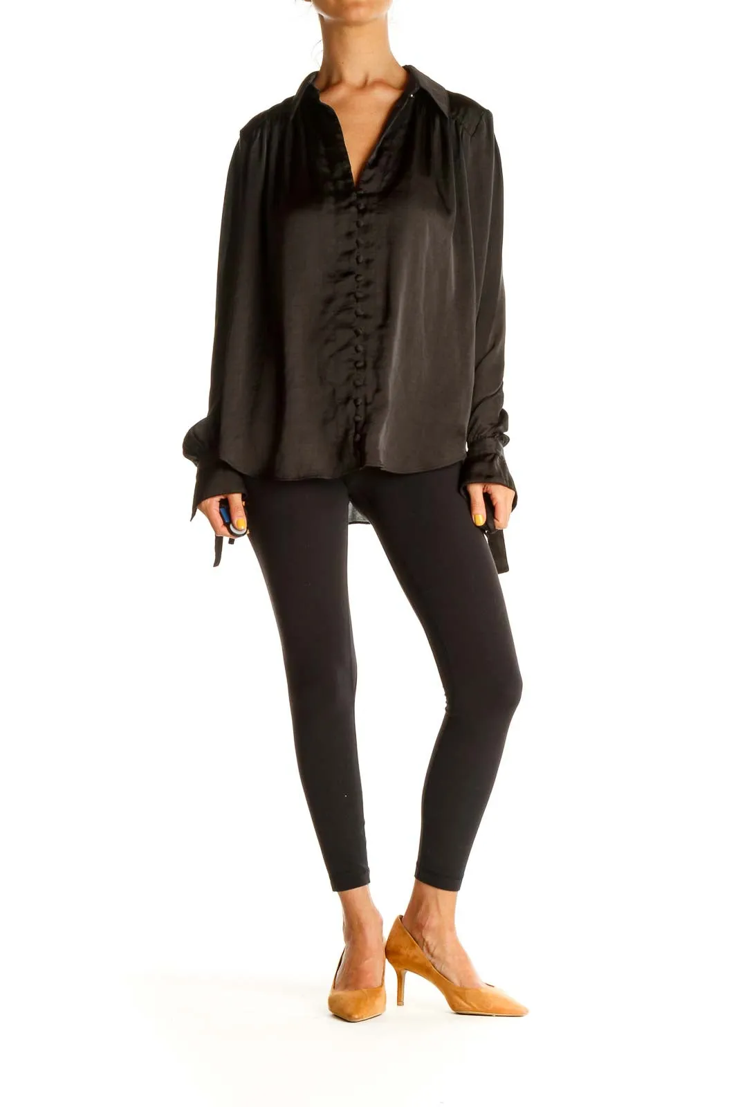 Black Flowy Button-Down Blouse