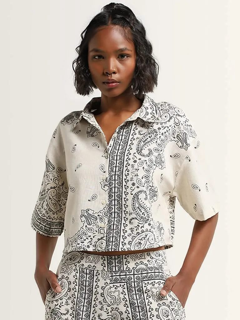 Bombay Paisley Off-White Paisley Print Cotton Shirt