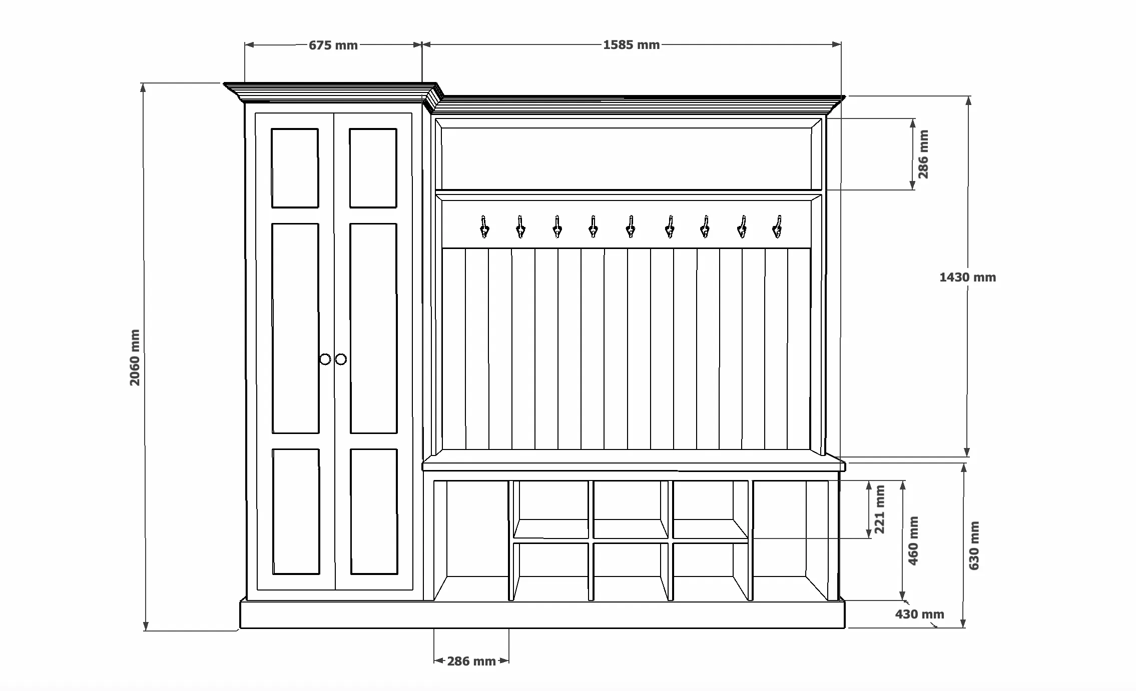 Boot Room Bench with Double Cupboard