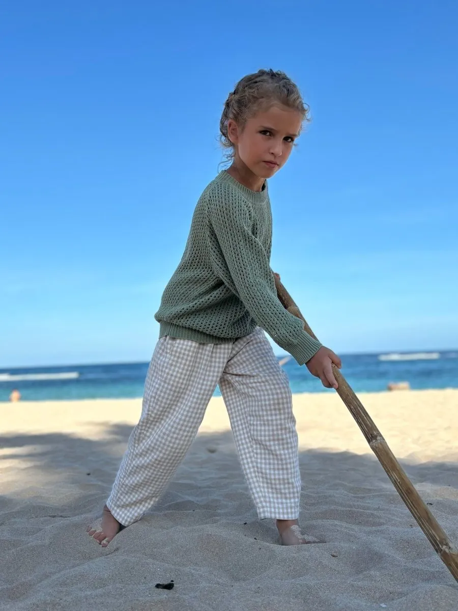 Children cotton-linen pants in Beige plaid