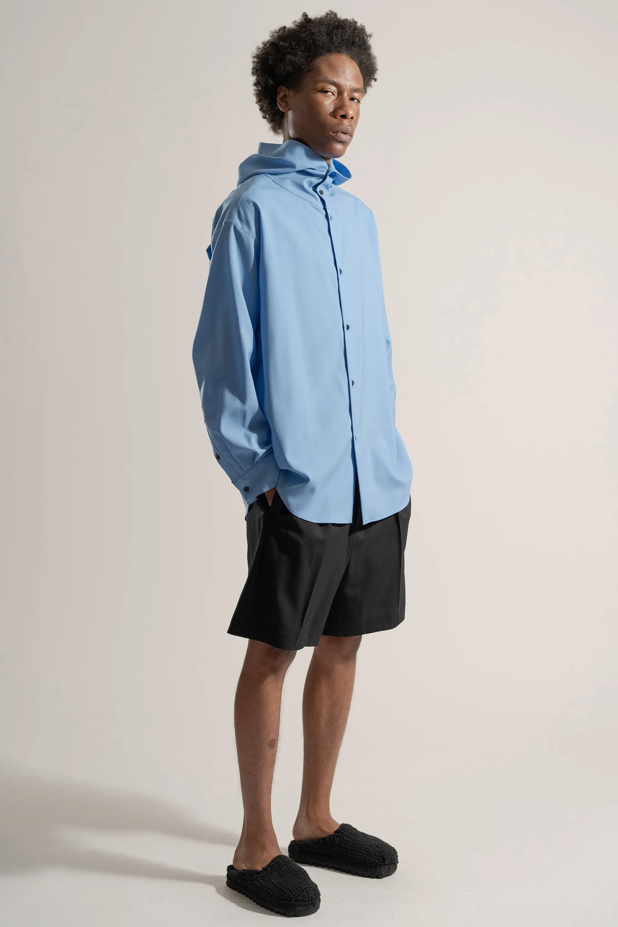 Classic Hooded Wool Shirt in Sky Blue