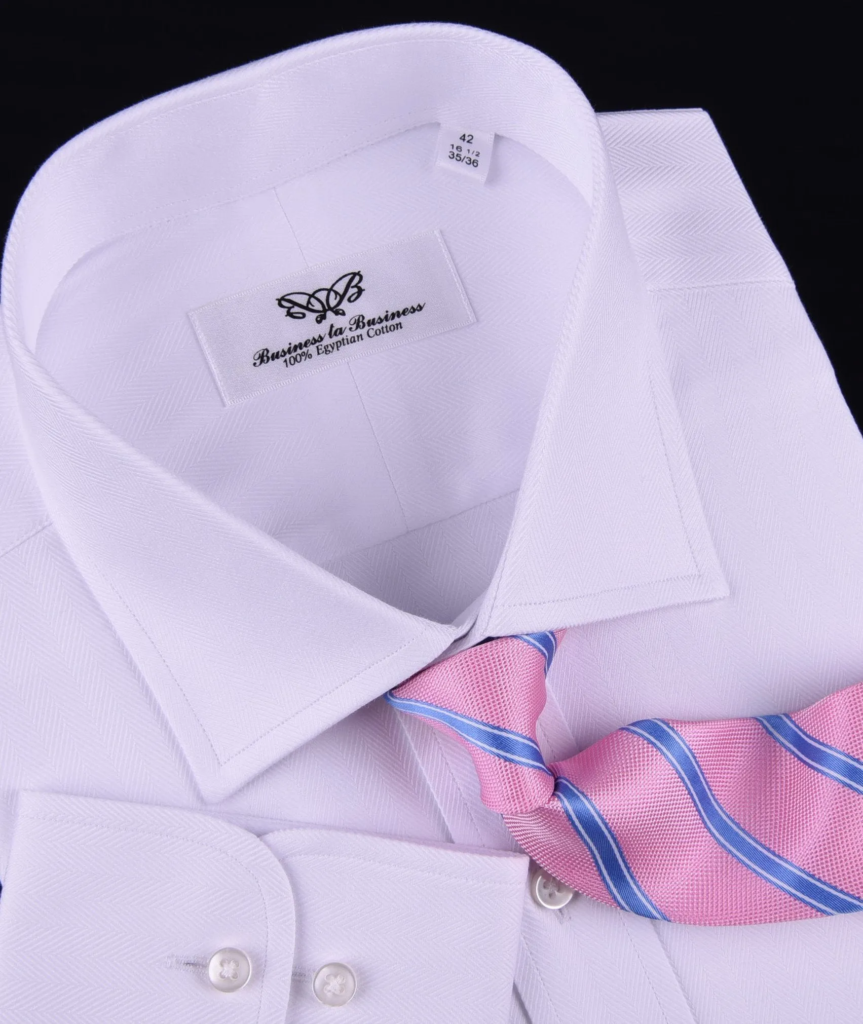 Classic White Solid Herringbone Formal Business Dress Shirt Luxury Fashion