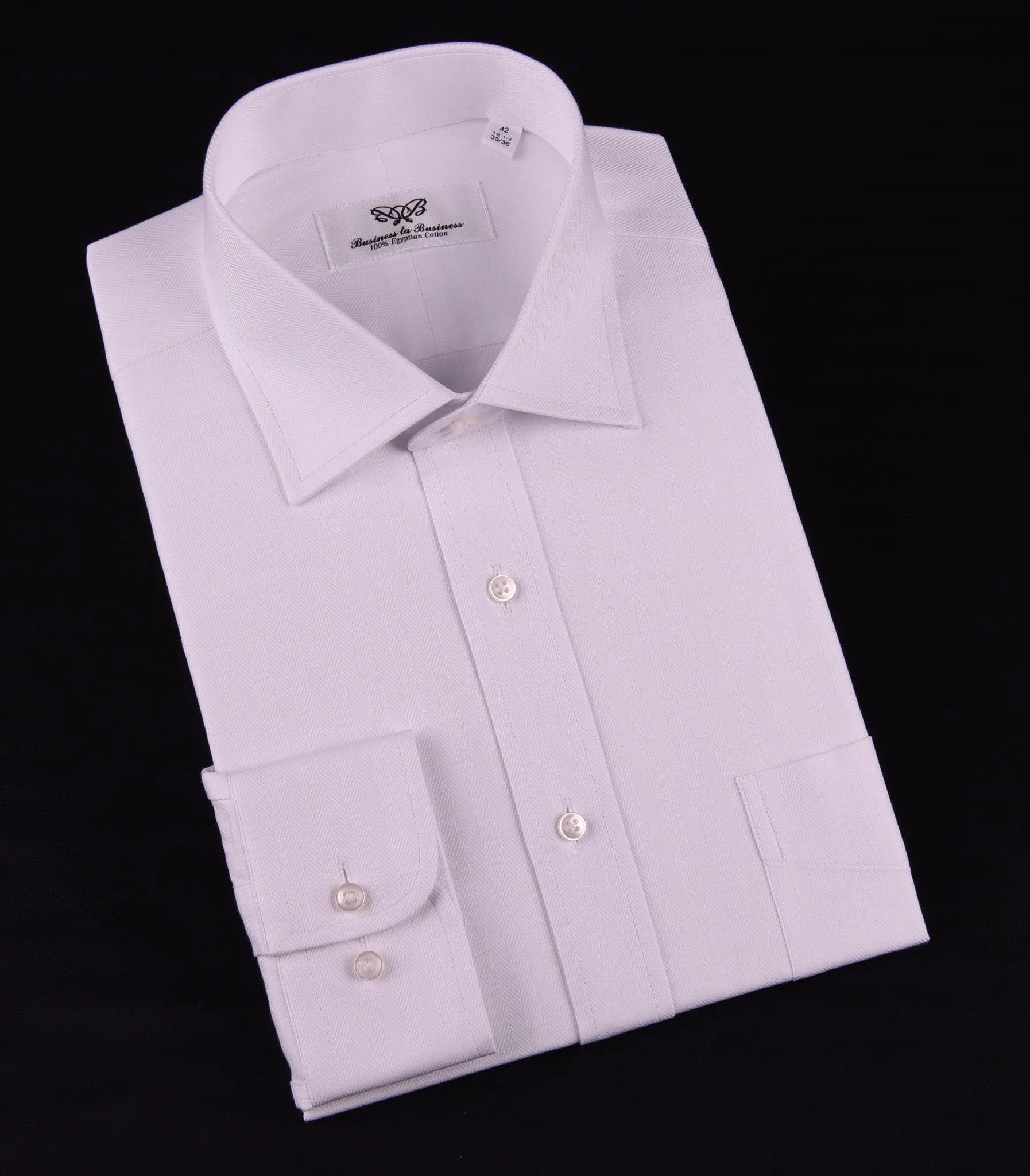 Classic White Solid Herringbone Formal Business Dress Shirt Luxury Fashion