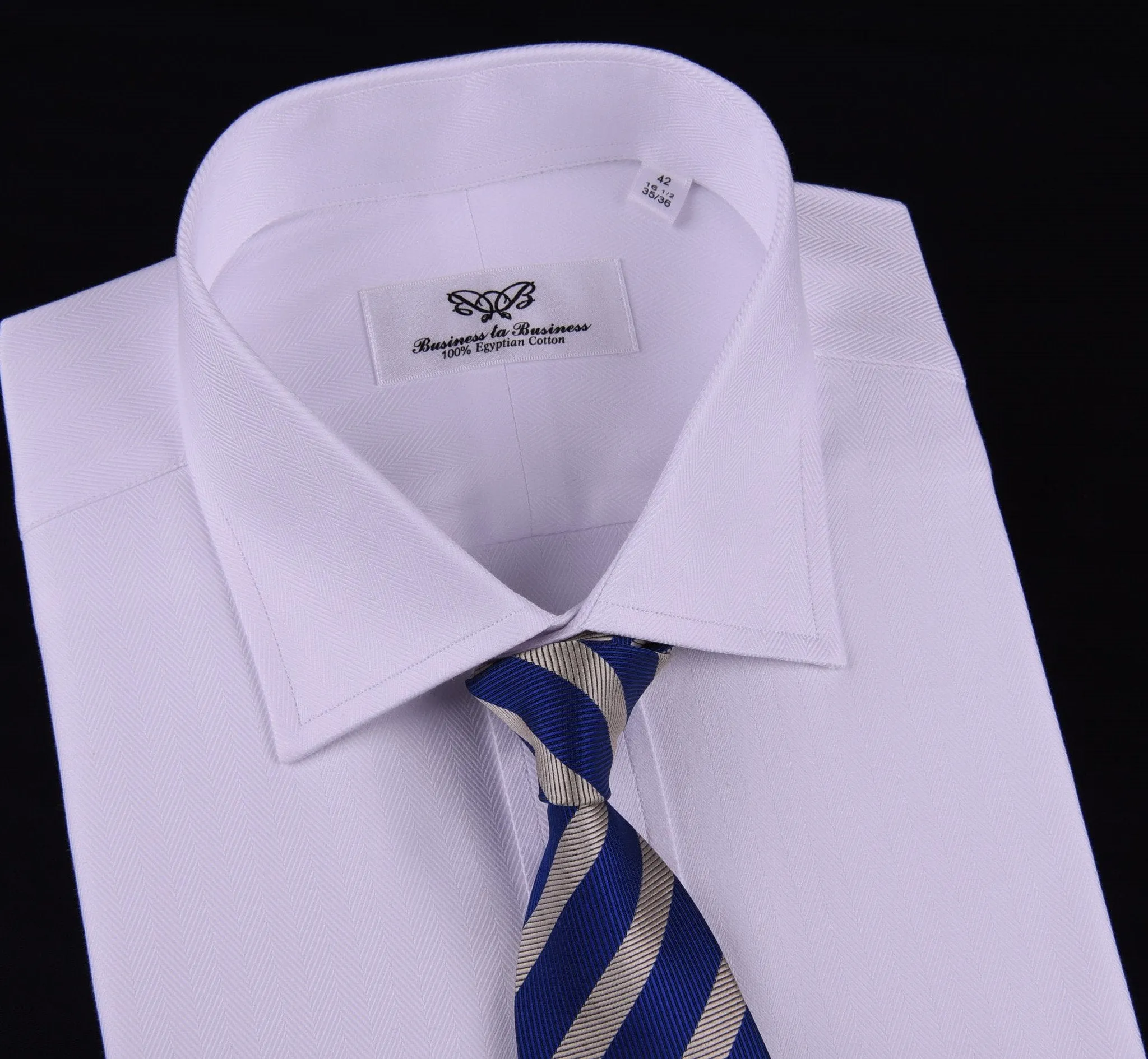 Classic White Solid Herringbone Formal Business Dress Shirt Luxury Fashion