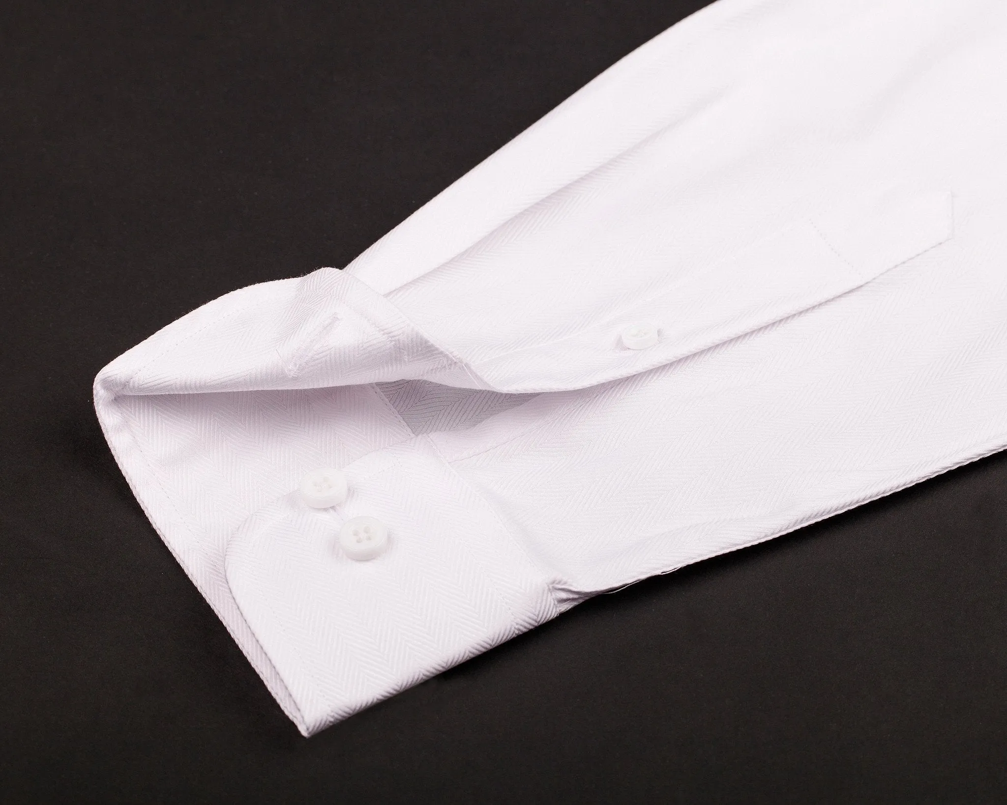 Classic White Solid Herringbone Formal Business Dress Shirt Luxury Fashion