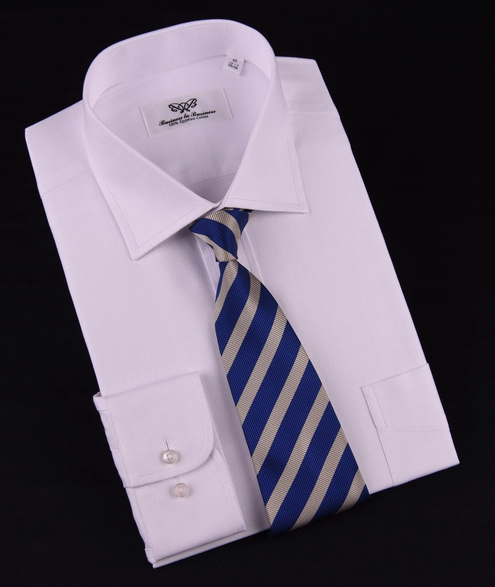 Classic White Solid Herringbone Formal Business Dress Shirt Luxury Fashion