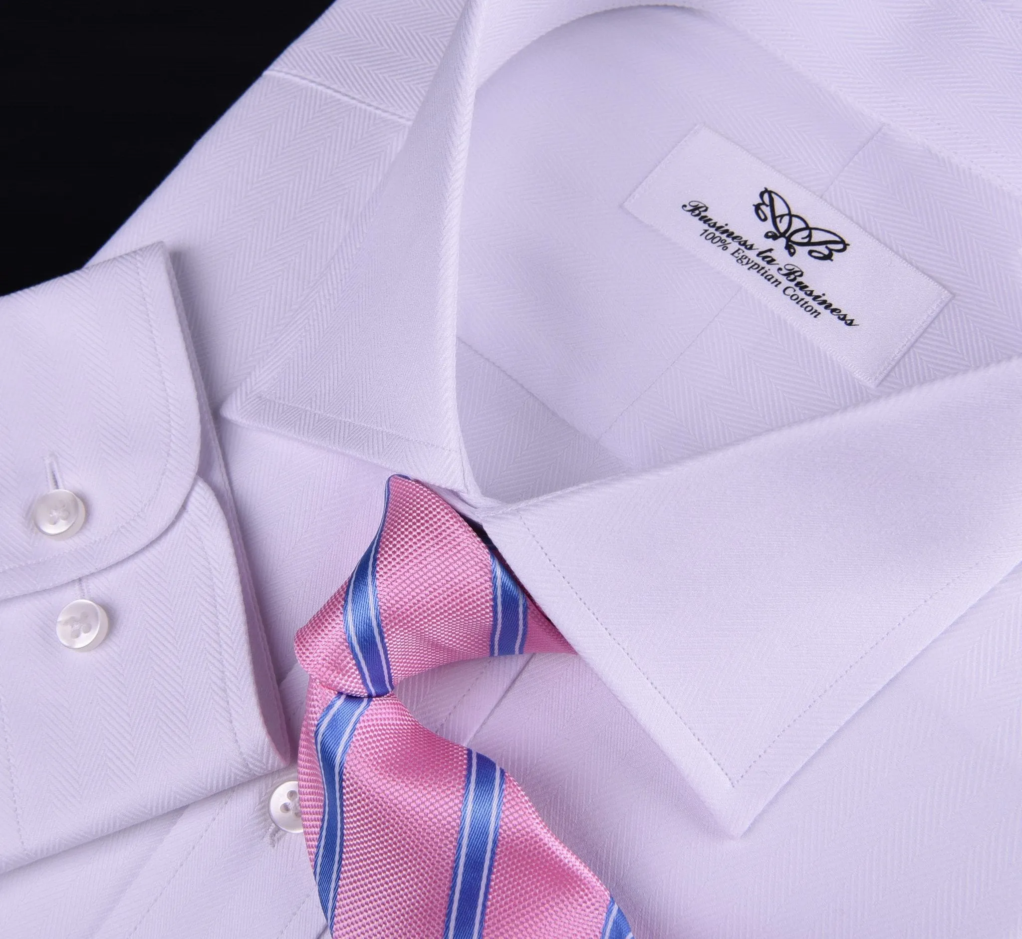 Classic White Solid Herringbone Formal Business Dress Shirt Luxury Fashion