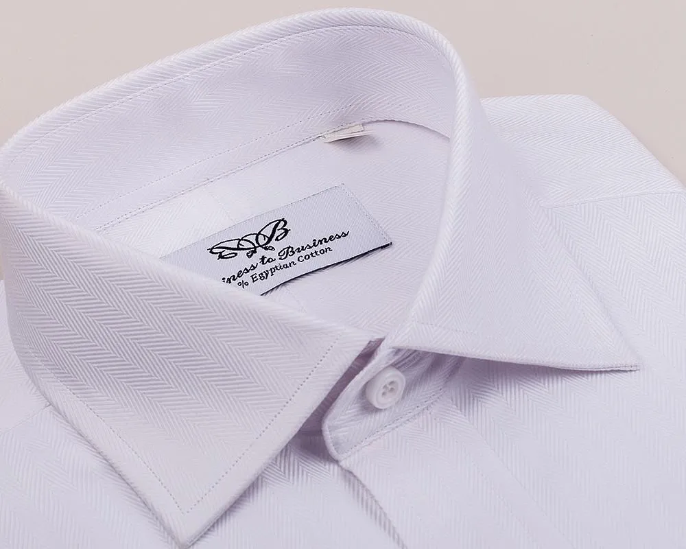 Classic White Solid Herringbone Formal Business Dress Shirt Luxury Fashion