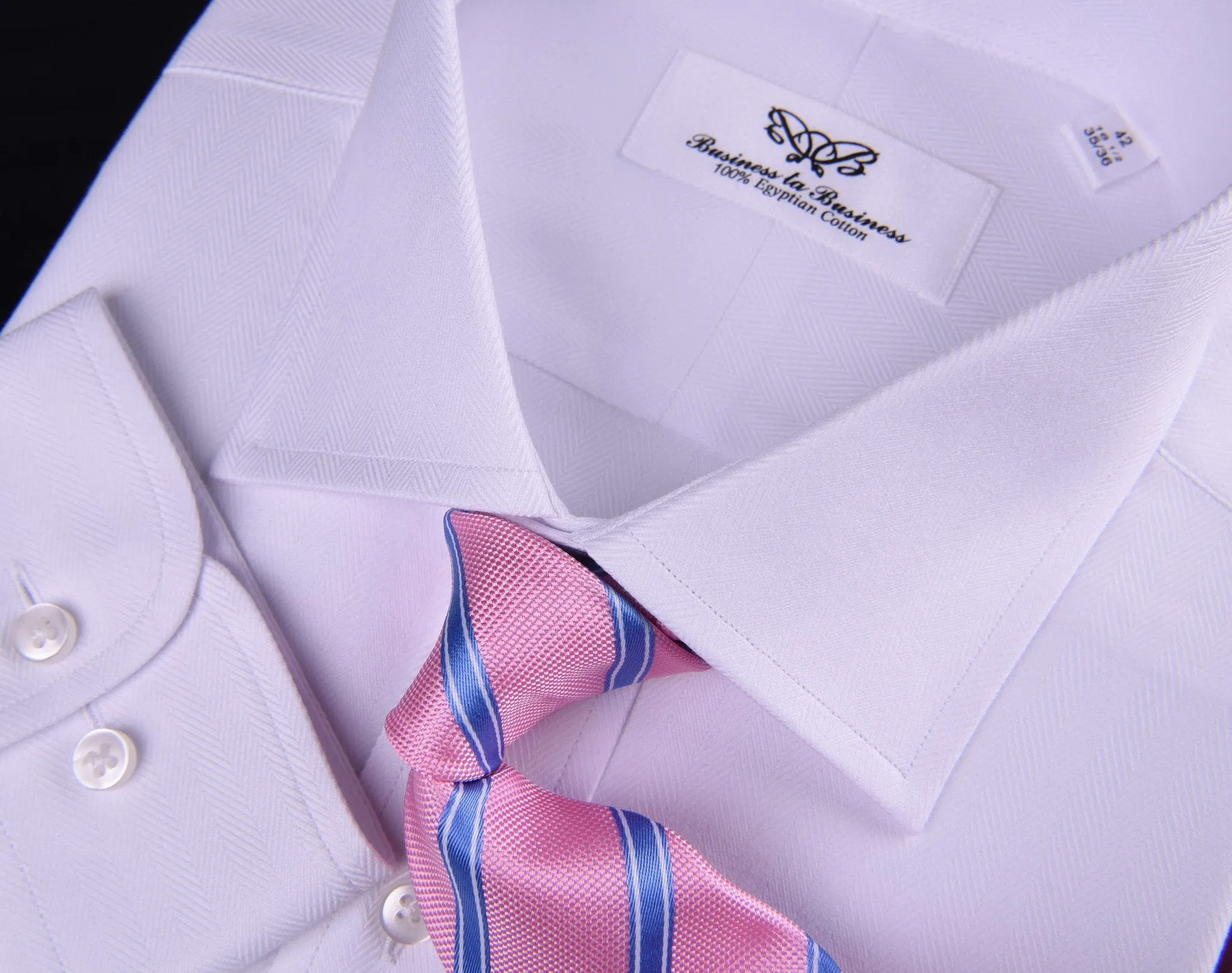 Classic White Solid Herringbone Formal Business Dress Shirt Luxury Fashion