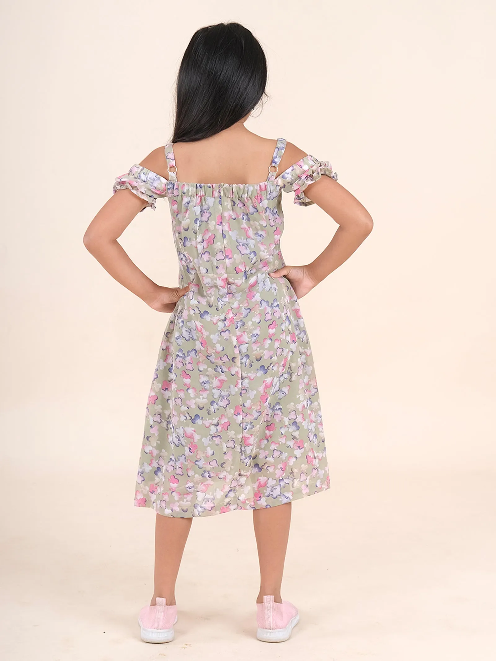 Cold Shoulder Half Sleeves Club Print Dress