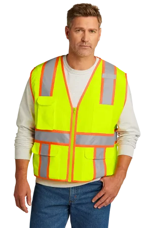 CornerStone® ANSI 107 Class 2 Surveyor Zippered Two-Tone Vest - Safety Yellow