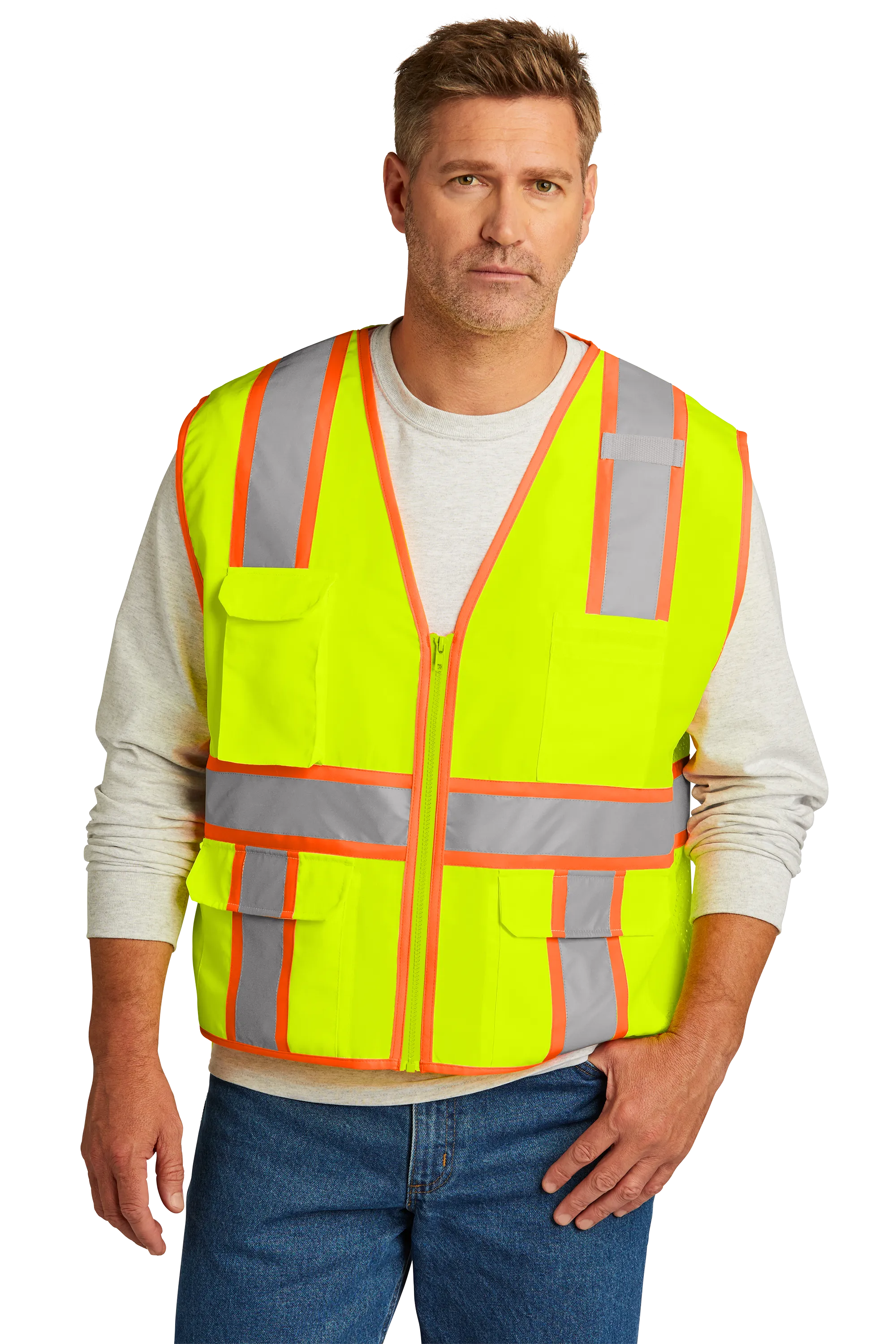 CornerStone® ANSI 107 Class 2 Surveyor Zippered Two-Tone Vest - Safety Yellow