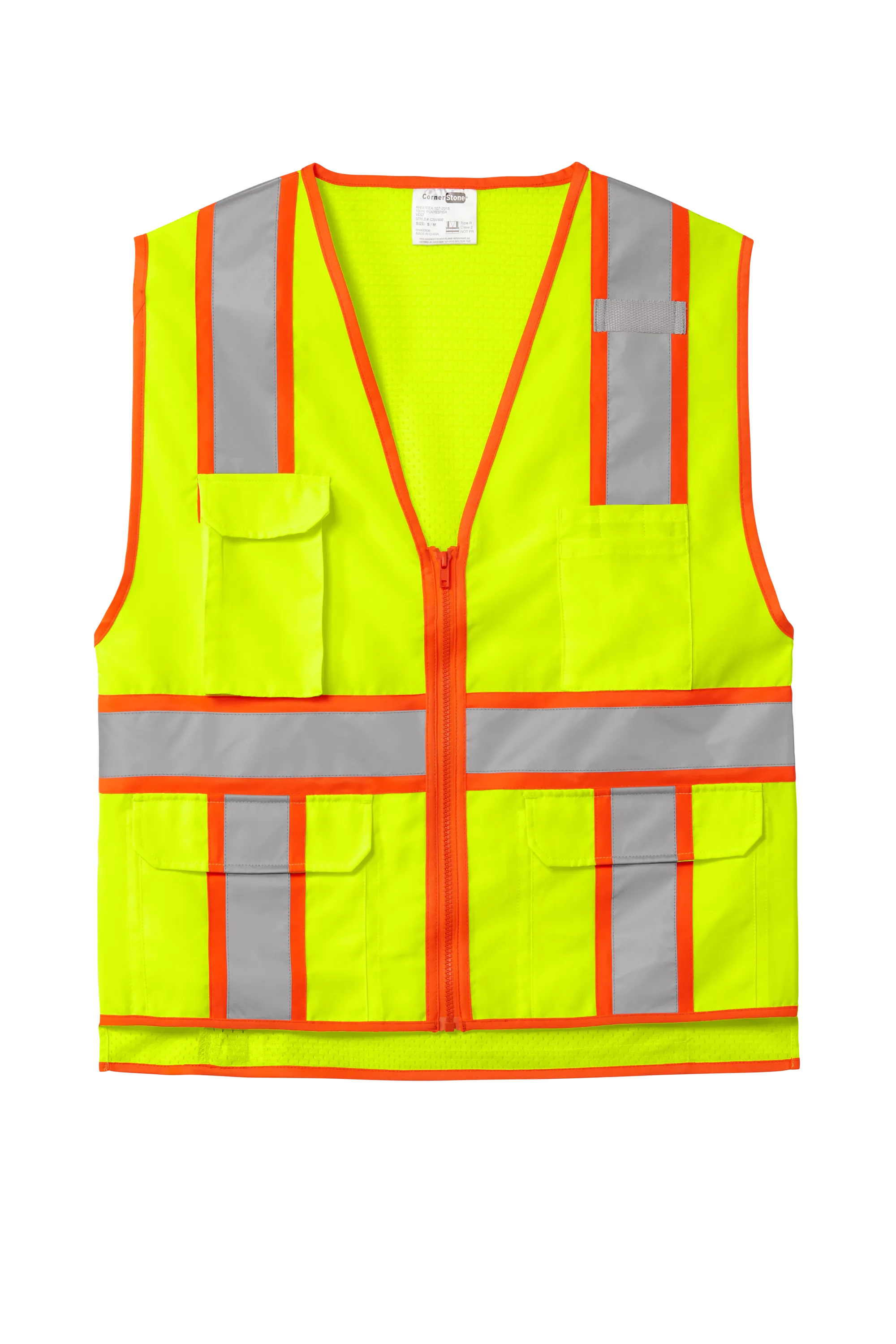 CornerStone® ANSI 107 Class 2 Surveyor Zippered Two-Tone Vest - Safety Yellow