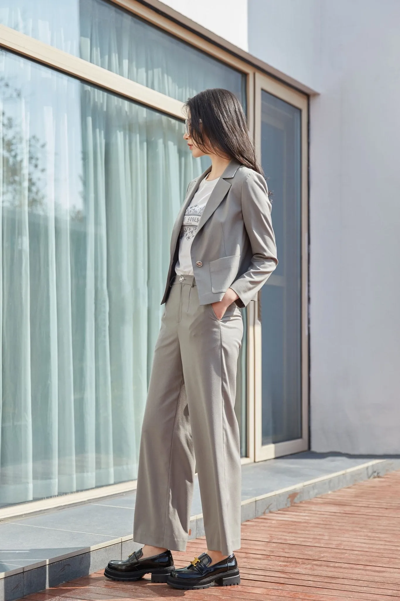 Dolphin Gray Suit Pants Office Outfits