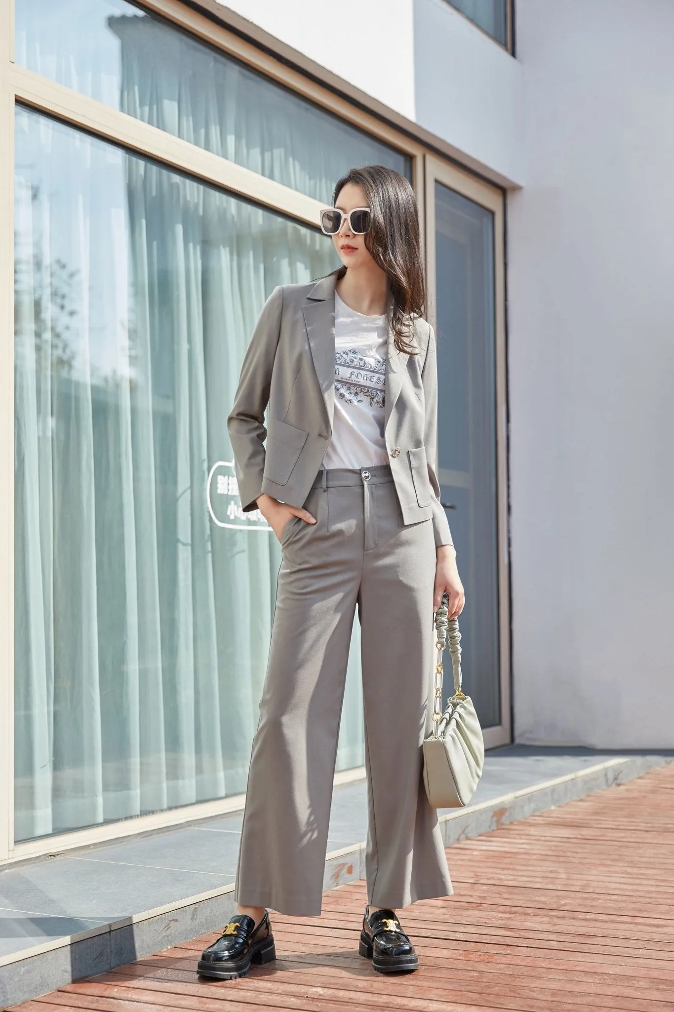 Dolphin Gray Suit Pants Office Outfits