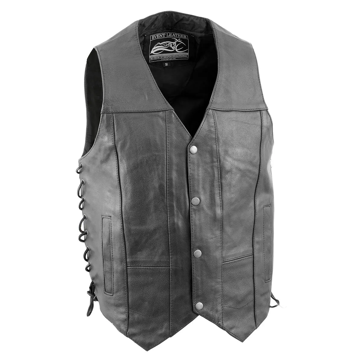 Event Leather XS5390 Men's 10 Pocket Black Classic Side Lace Leather Vest