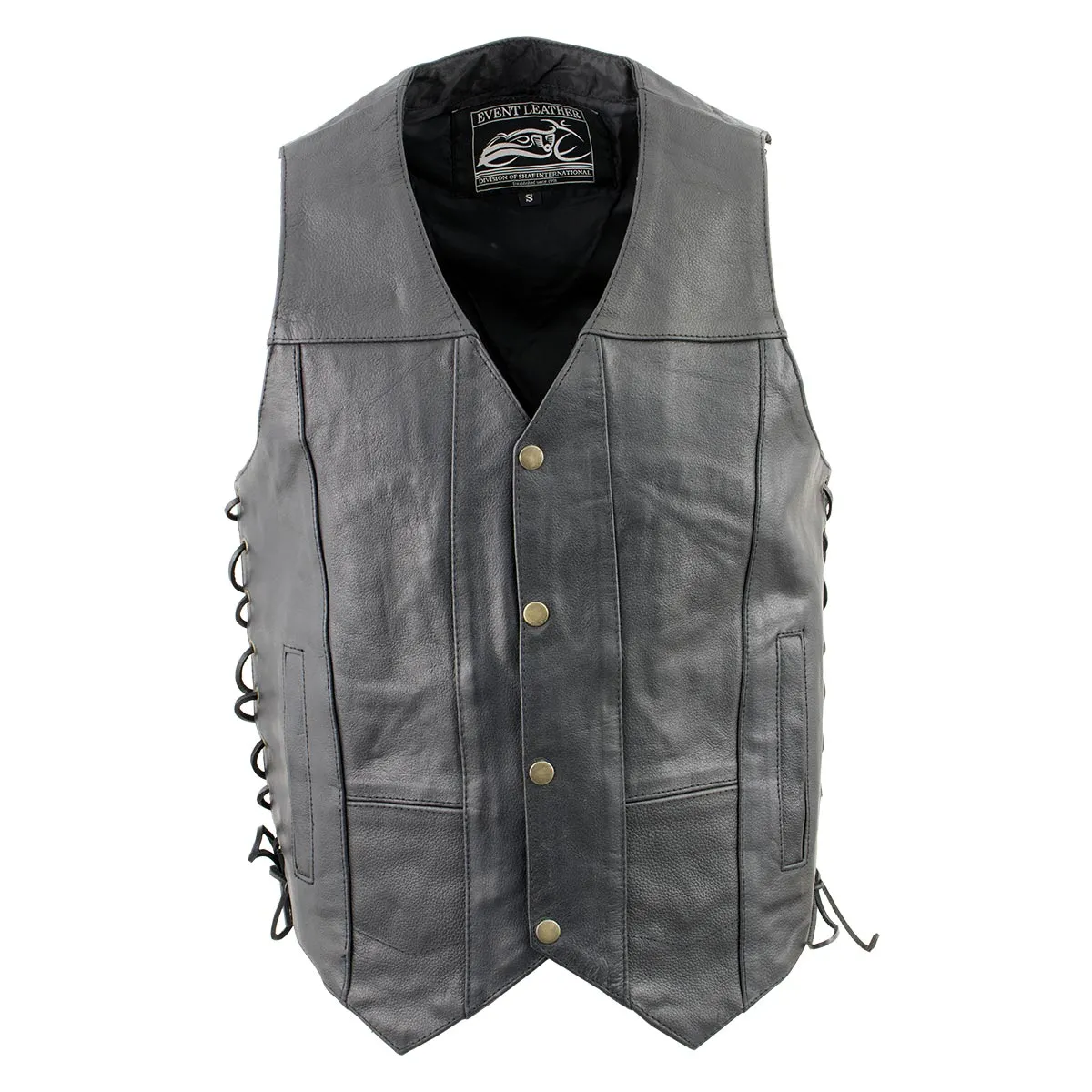 Event Leather XS5390 Men's 10 Pocket Black Classic Side Lace Leather Vest