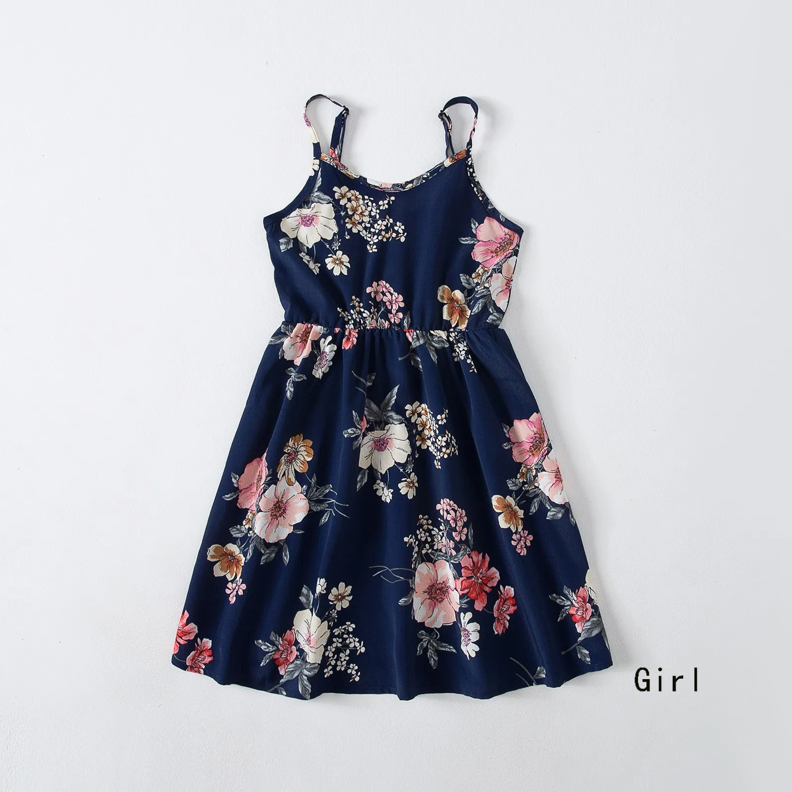 Family Matching V Neck Floral Print Dresses and Short-sleeve Shirts Sets