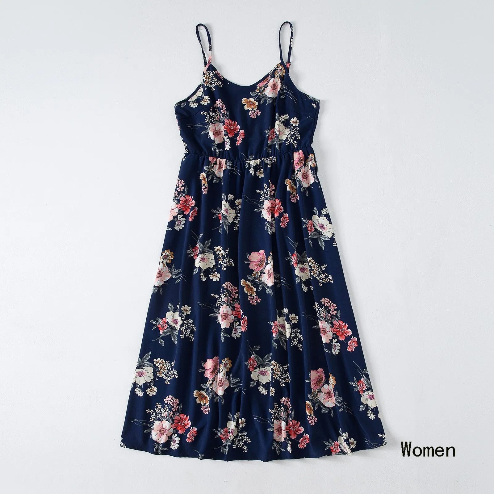 Family Matching V Neck Floral Print Dresses and Short-sleeve Shirts Sets