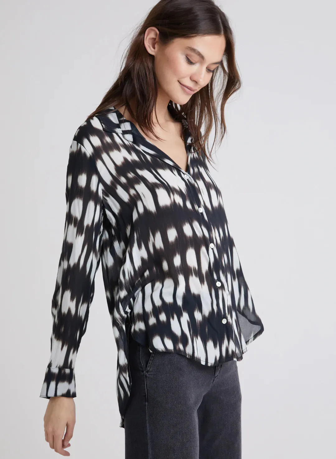 Flowy Button Down ~ Blurred Ikat