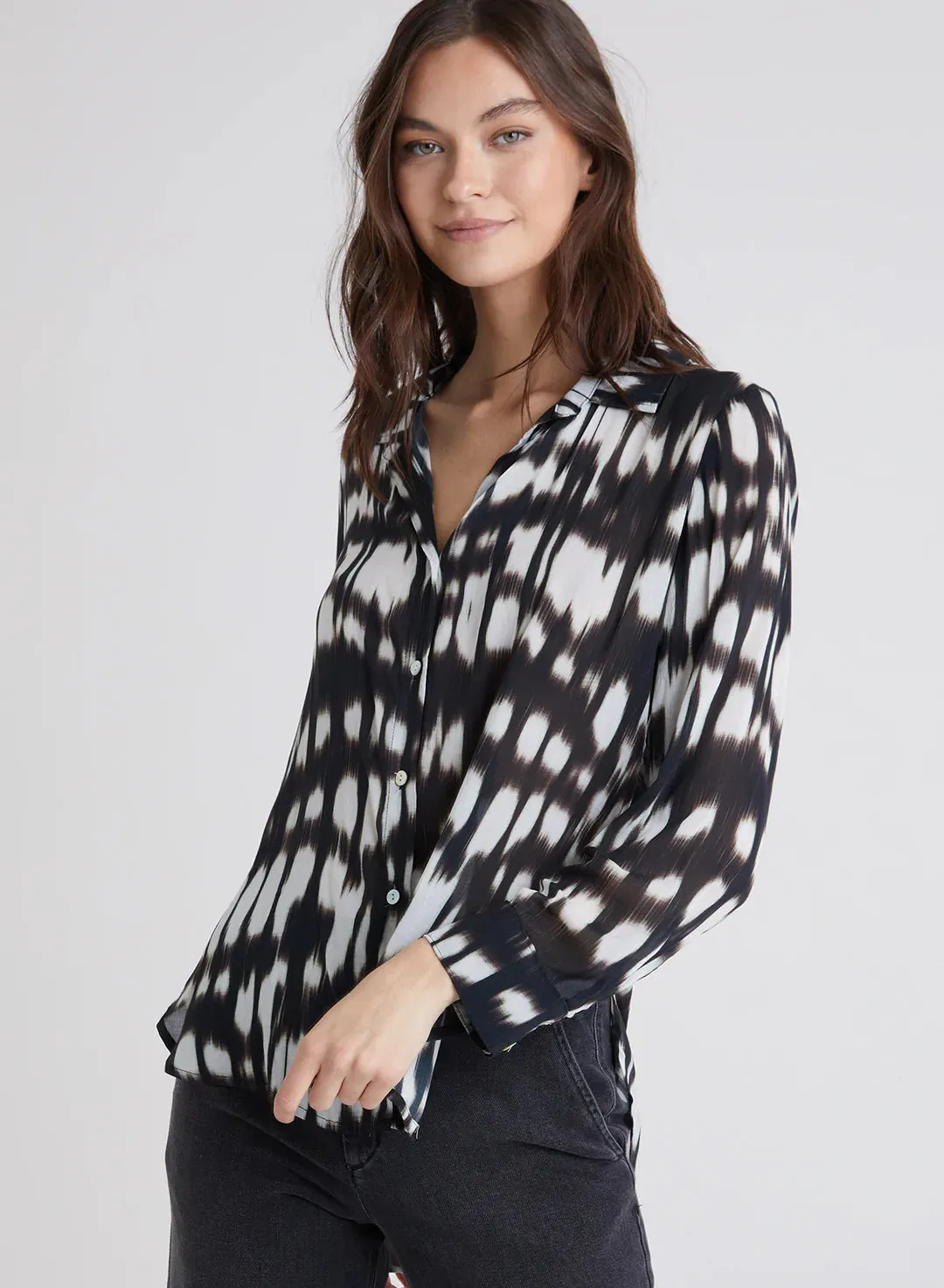 Flowy Button Down ~ Blurred Ikat