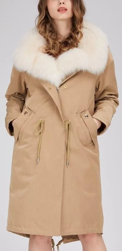 Fox Fur-Trim Parka Coat