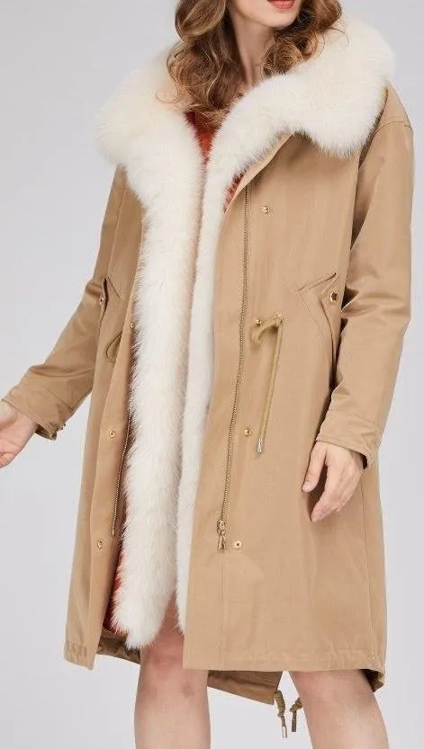 Fox Fur-Trim Parka Coat