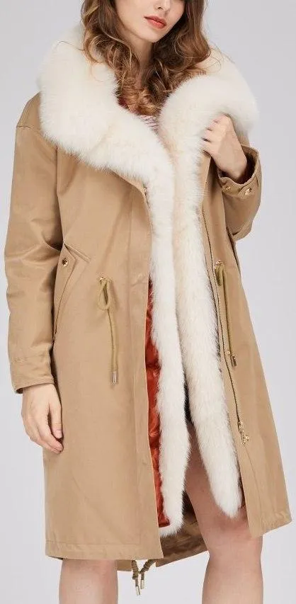 Fox Fur-Trim Parka Coat