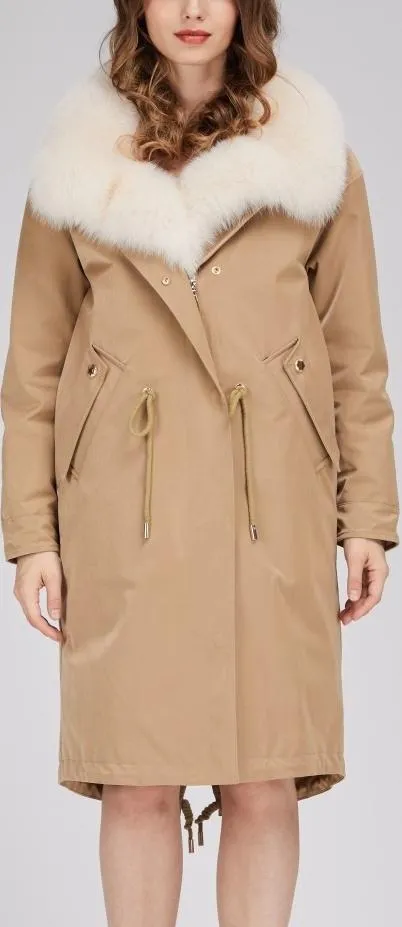 Fox Fur-Trim Parka Coat