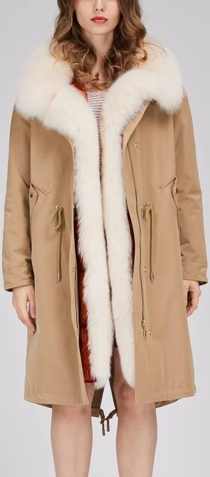 Fox Fur-Trim Parka Coat