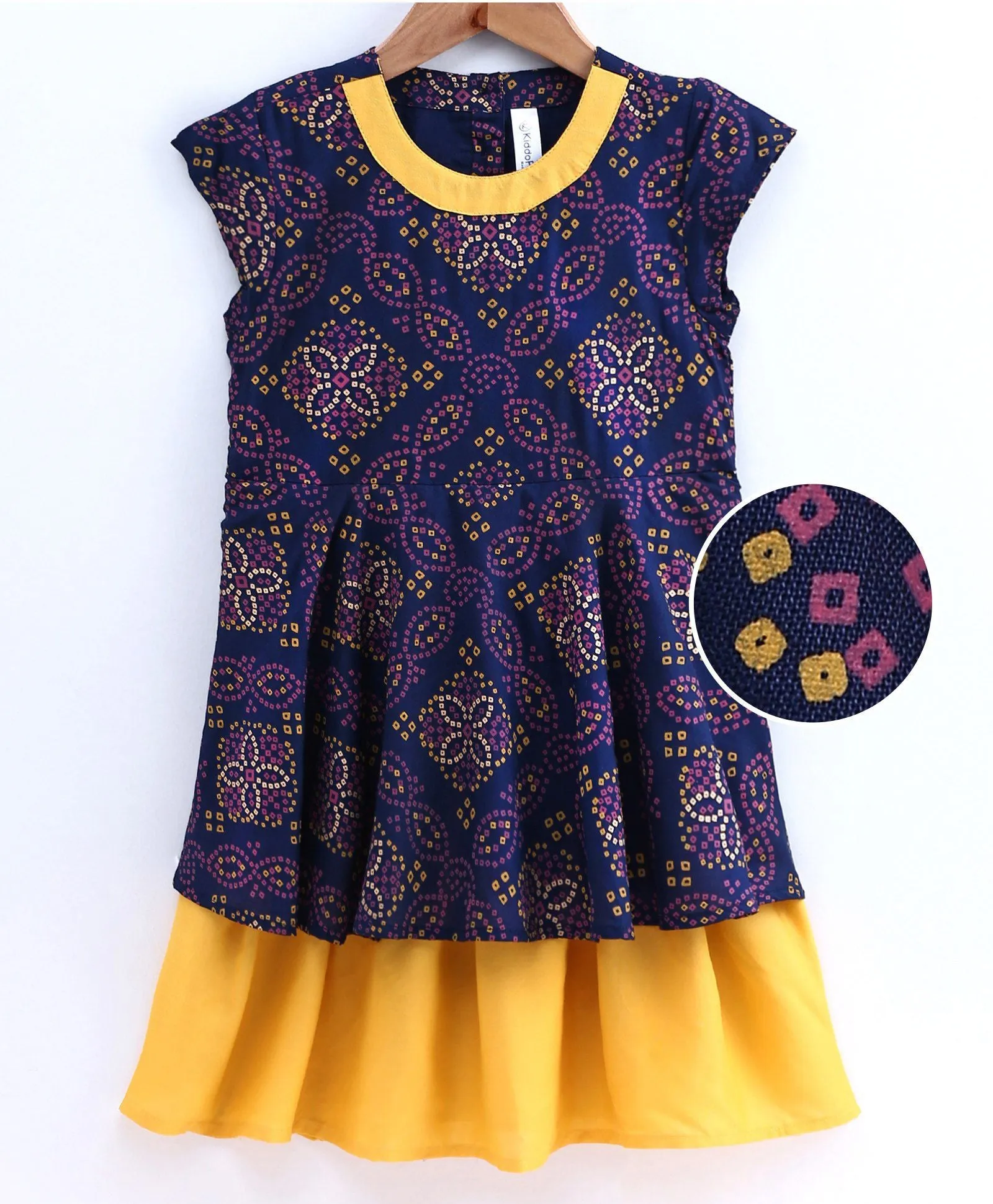 Girls Cap Sleeves Printed Layered Hem Dress