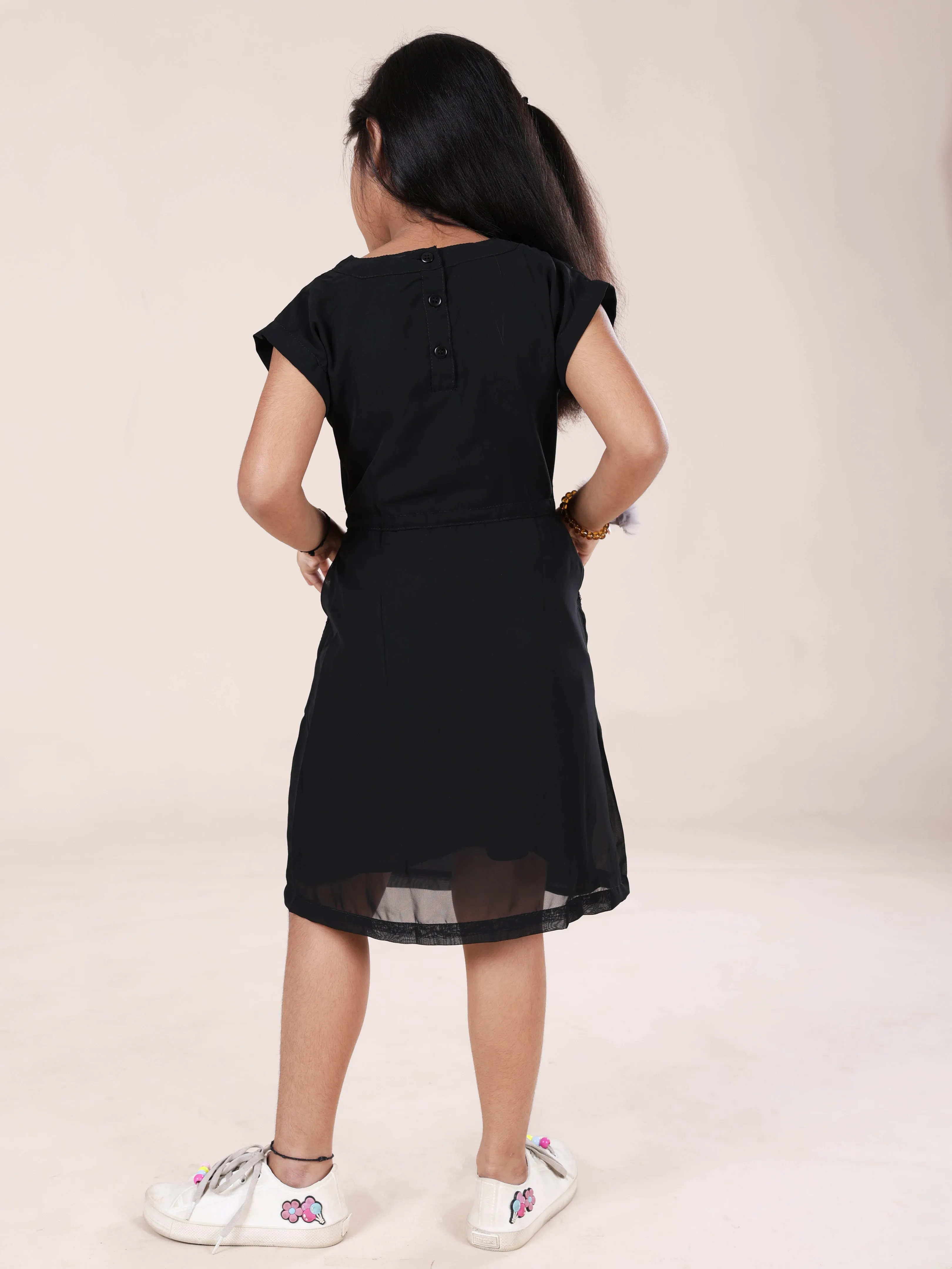 Girls Extended Sleeve Dress With Front Sequence Patch Pocket