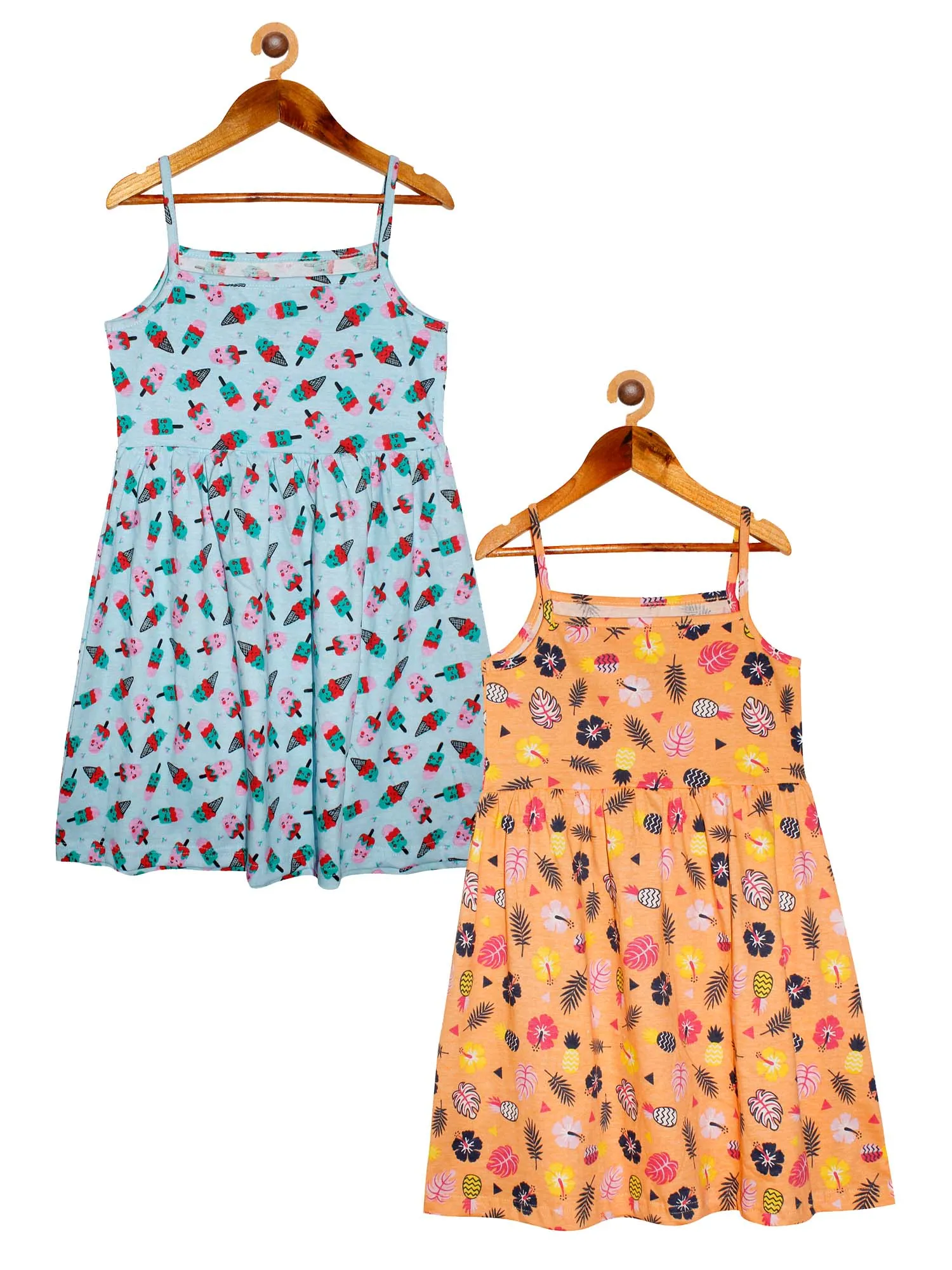 Girls Printed Strap Dress- Pack of 2