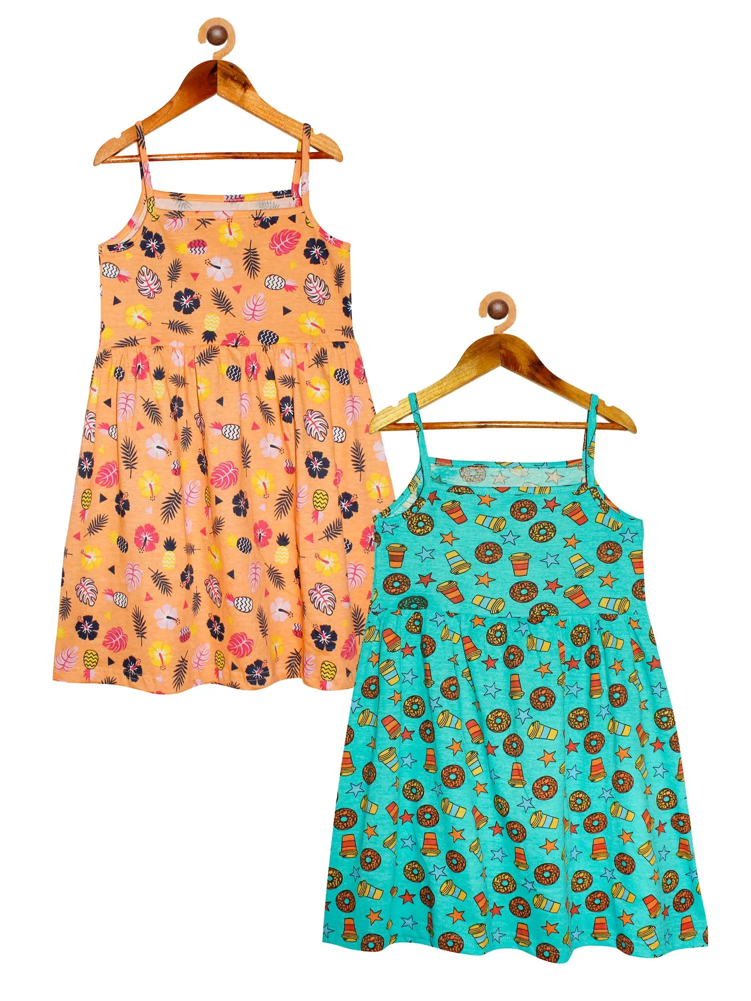 Girls Printed Strap Dress- Pack of 2