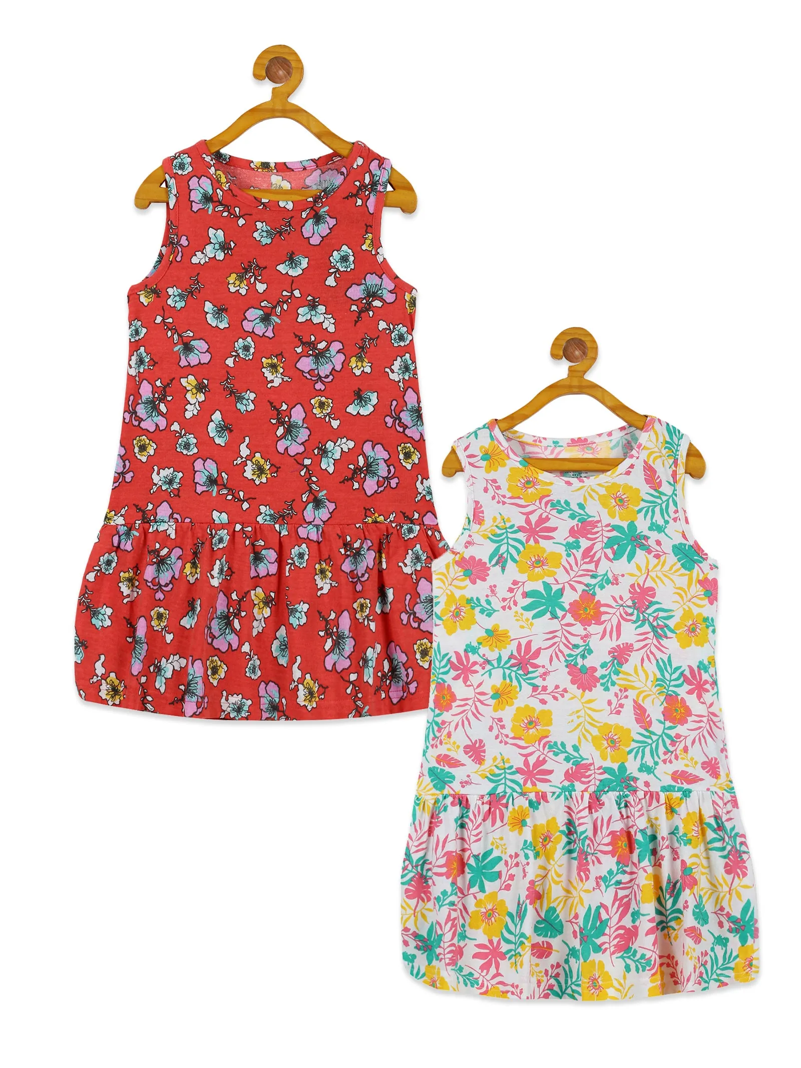 Girls Sleeveless Gathered Bottom Dress Pack of 2