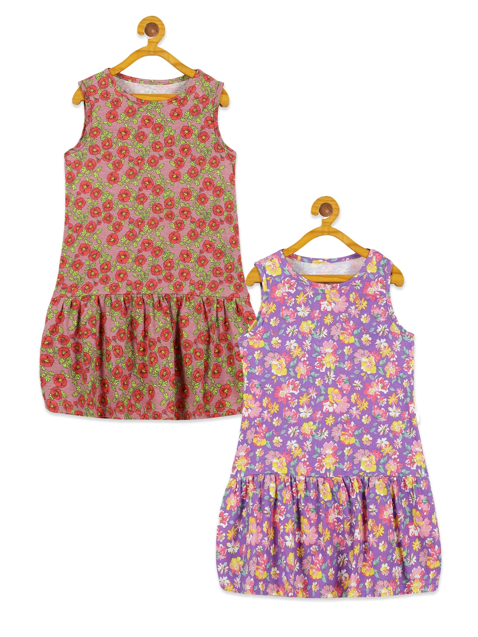 Girls Sleeveless Gathered Bottom Dress Pack of 2