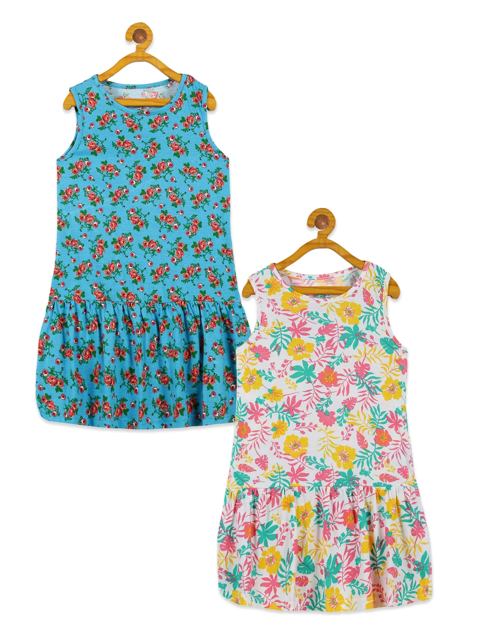 Girls Sleeveless Gathered Bottom Dress Pack of 2