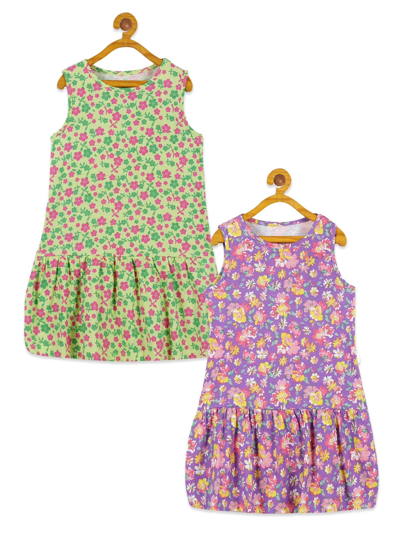 Girls Sleeveless Gathered Bottom Dress Pack of 2