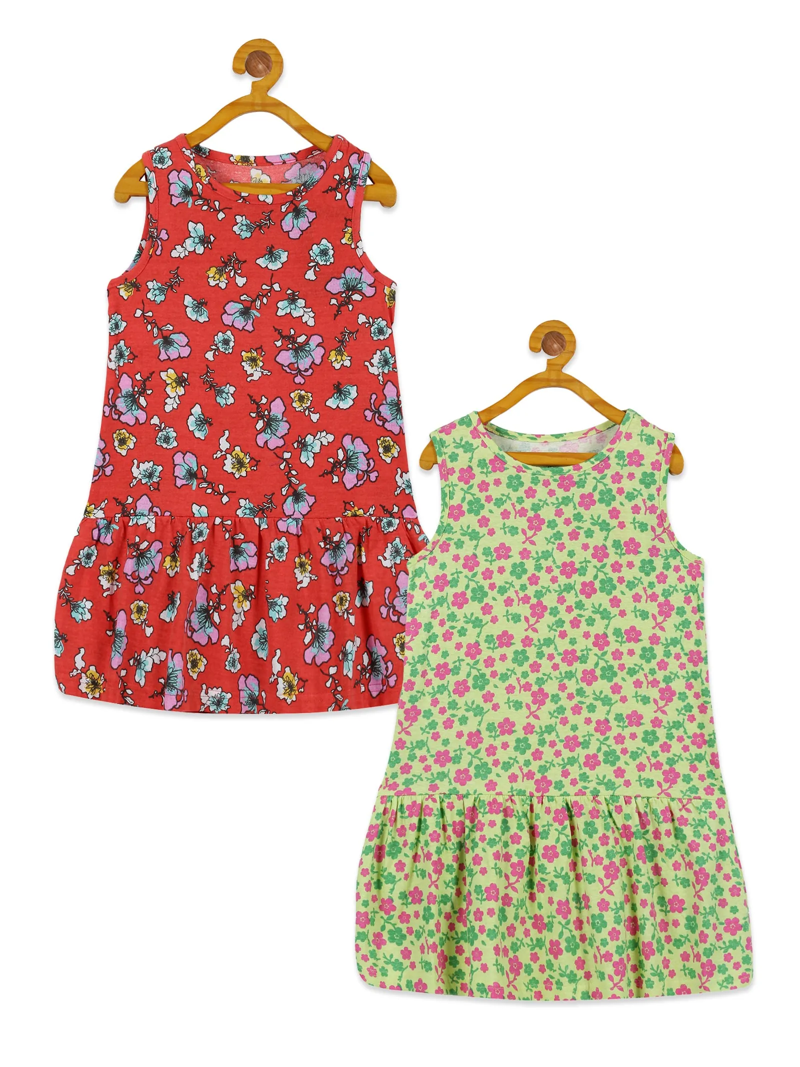 Girls Sleeveless Gathered Bottom Dress Pack of 2