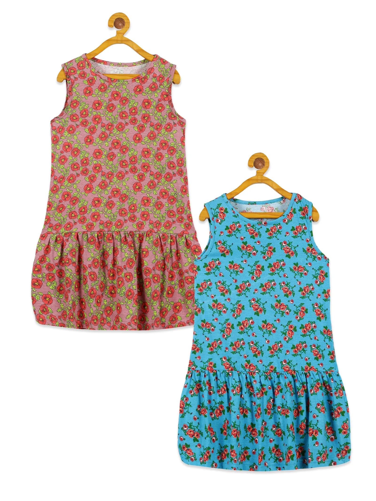 Girls Sleeveless Gathered Bottom Dress Pack of 2